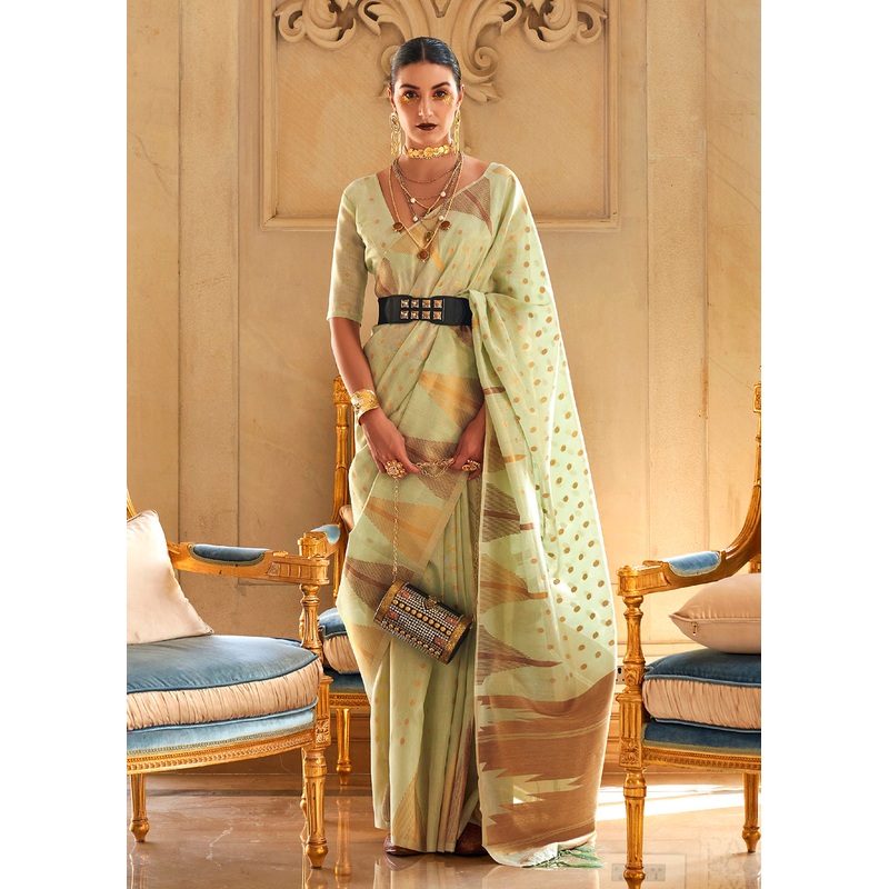 Attractive Pista-Green Tissue Zari Weaving Bollywood Saree
