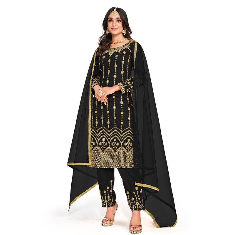 Beautiful Mirror Work Black Silk Festive Salwar Suit