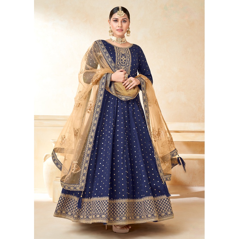 Blue Silk Embroidered Indian Ethnic Wear Anarkali Dress