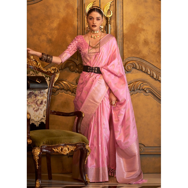 Bollywood Style Adorable Pink Pure Satin Silk Saree