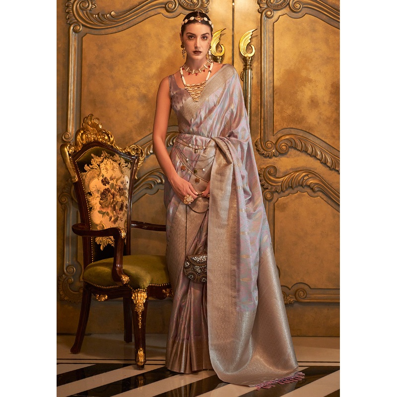 Bollywood Style Amazing Light-Pink Pure Satin Silk Saree