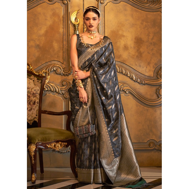 Bollywood Style Dazzling Black Pure Satin Silk Saree