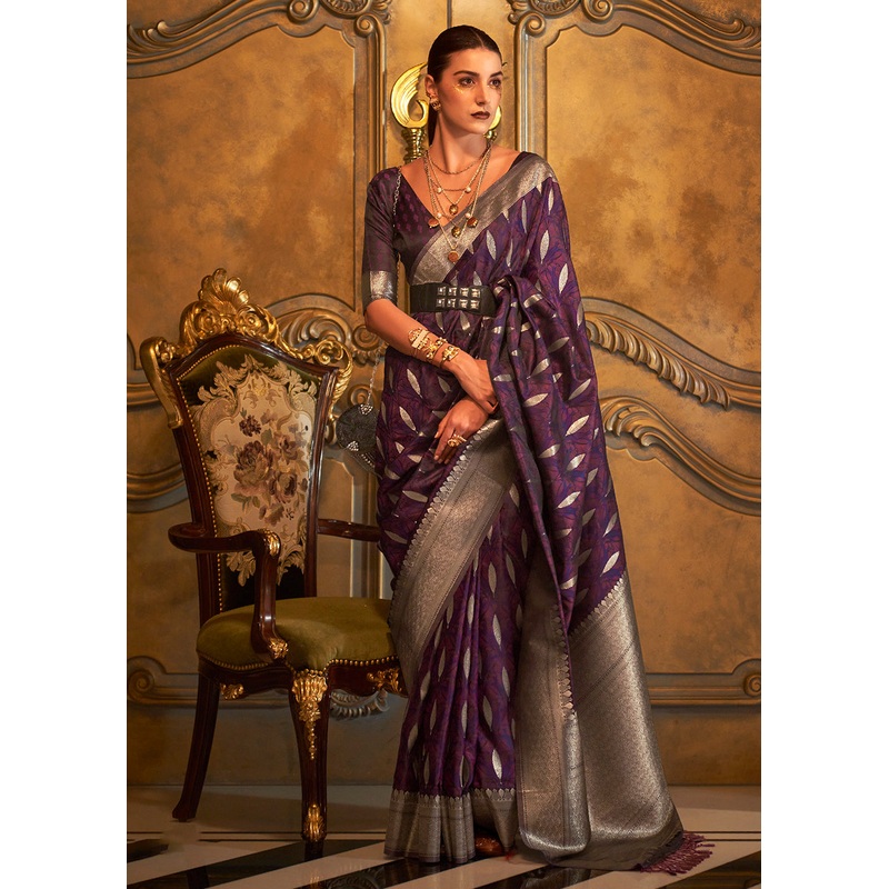 Bollywood Style Pretty Purple Pure Satin Silk Saree