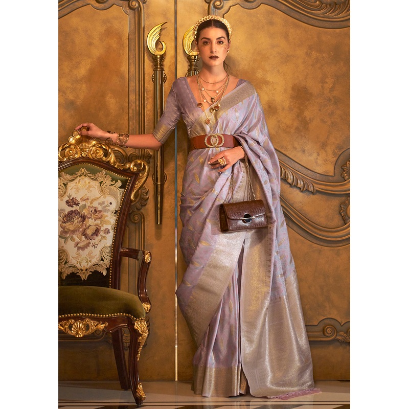 Bollywood Style Spectacular Lavender Pure Satin Silk Saree
