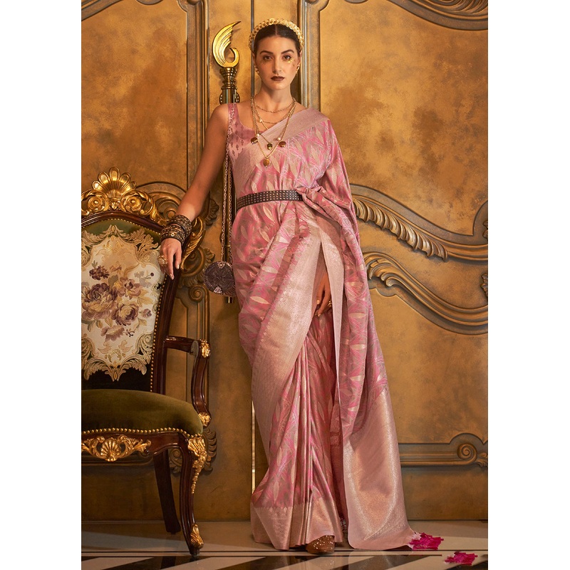 Bollywood Style Startling Peach Pure Satin Silk Saree