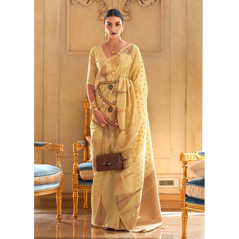 Captivating Light-Yellow Tissue Zari Weaving Bollywood Saree