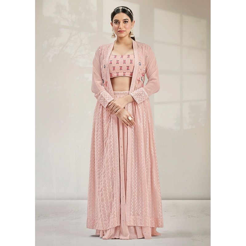 Dazzling Party Style Seashell Pink Lehenga Choli with Jacket