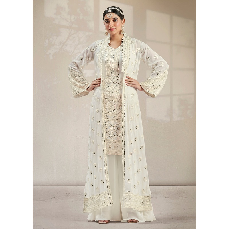 Excellent Party Style Malta White Jacket Style Palazzo Suit