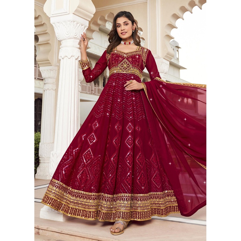 Floor Length Appealing Hot Pink Wedding Wear Anarkali Suit