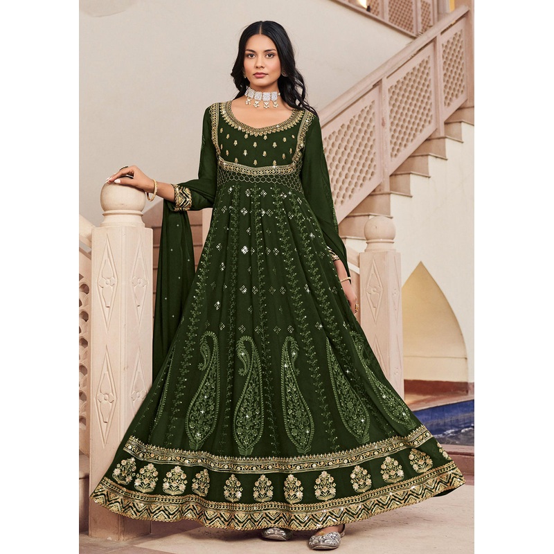 Floor Length Engaging Green Wedding Wear Anarkali Suit