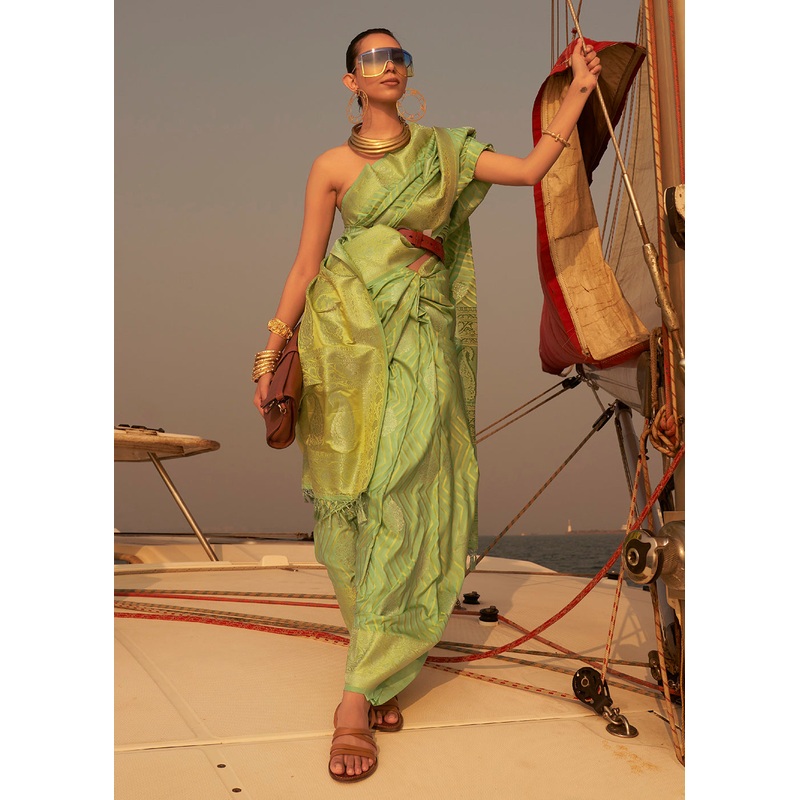 Glorious Green Pure Satin Silk Two Tone Weaving Saree