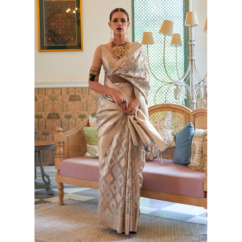 Kalki Koechlin Miraculous Grey Handloom Zari Silk Saree