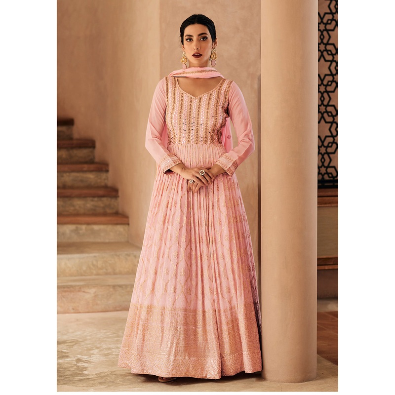 Lovely Light Pink Georgette Traditional Wedding Anarkali Suit