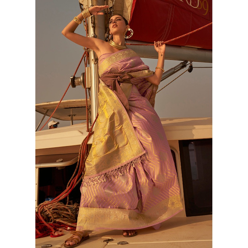 Majestic Pink Pure Satin Silk Two Tone Weaving Saree