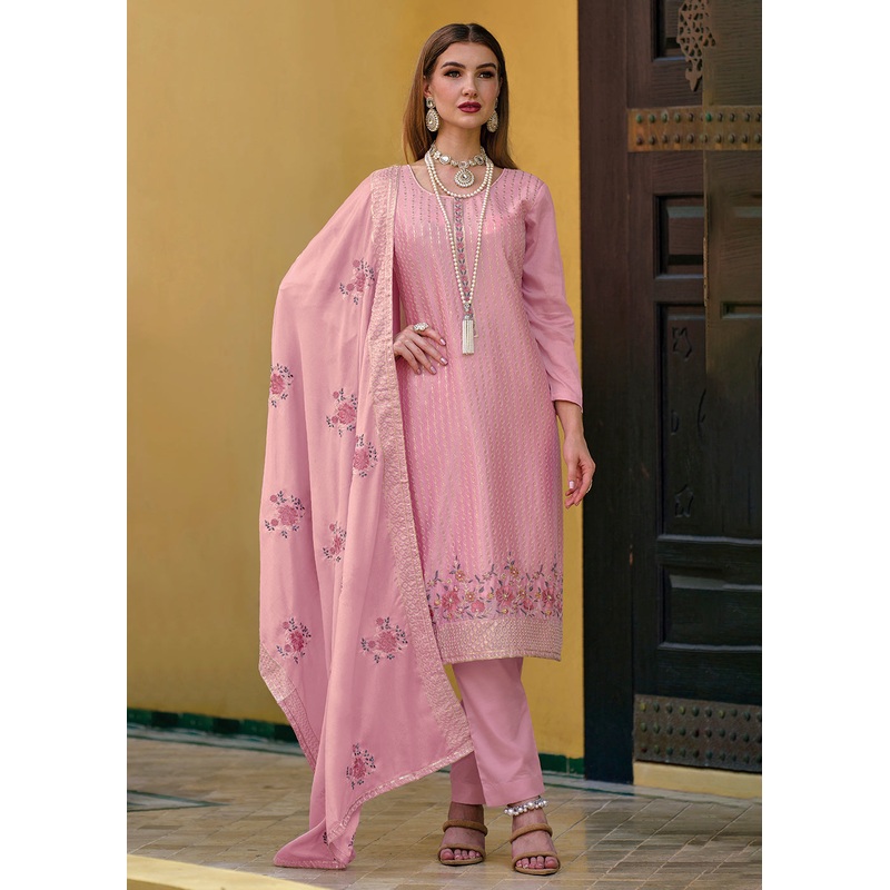 Pakistani Style Stunning Pink Embroidered Eid Wear Kurta Set