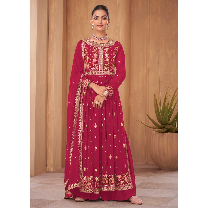 Party Style Hot Pink Georgette Palazzo Salwar Kurta