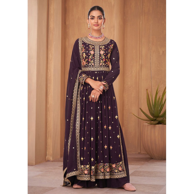 Party Style Plum Purple Georgette Palazzo Salwar Kurta