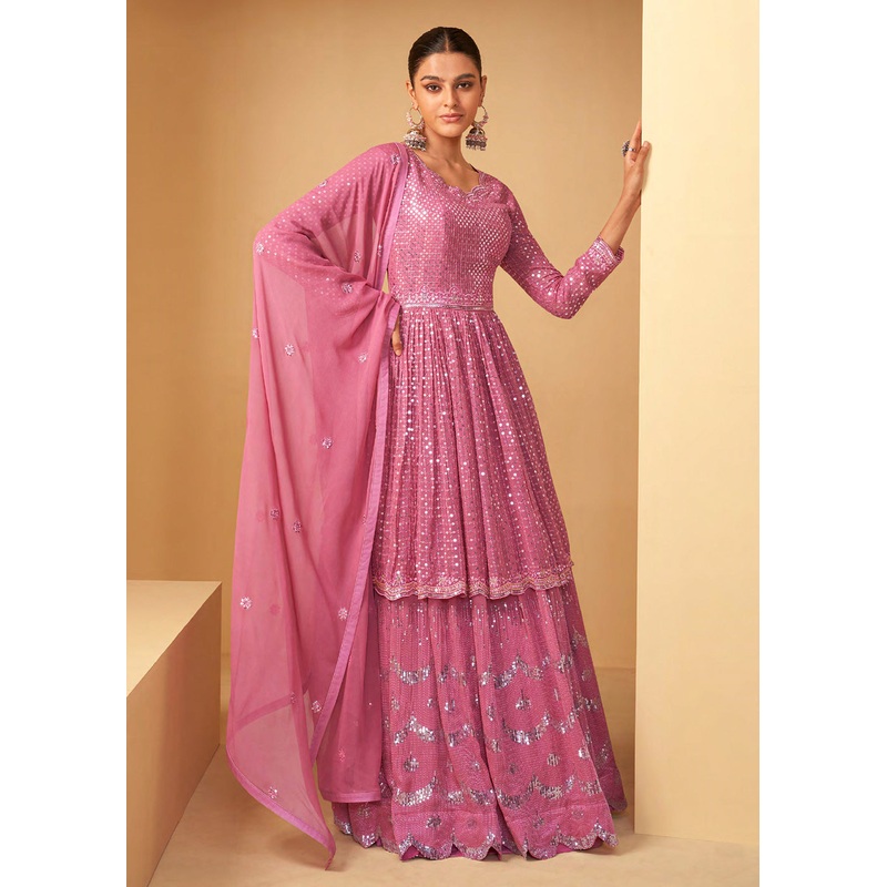 Pretty Light Pink Sequins Embroidered Sharara Style Suit
