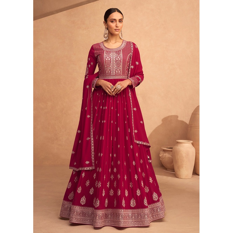 Princely Magenta Pink Georgette Wedding Festive Anarkali