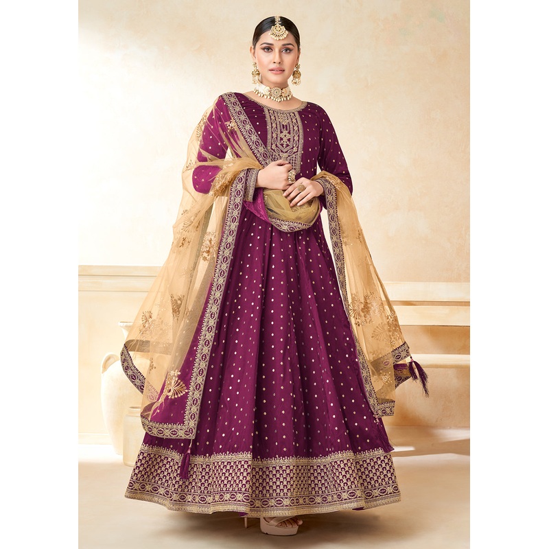 Purple Silk Embroidered Indian Ethnic Wear Anarkali Dress