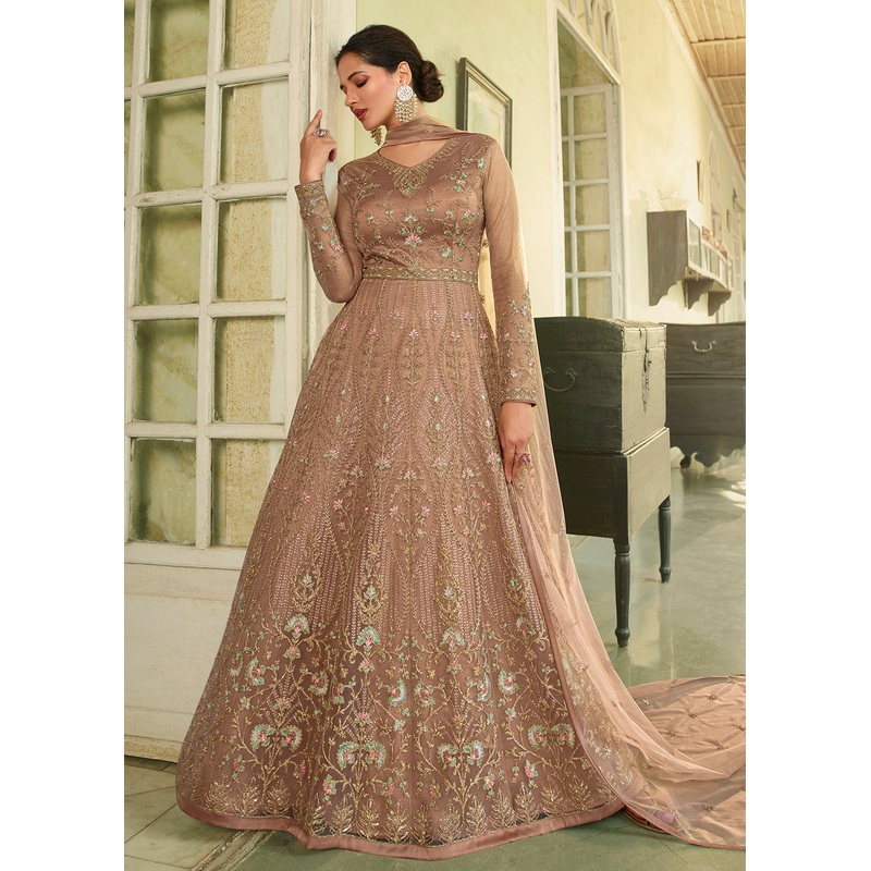 Slit Style Captivating Peach Zari Embroidered Party Festive Anarkali