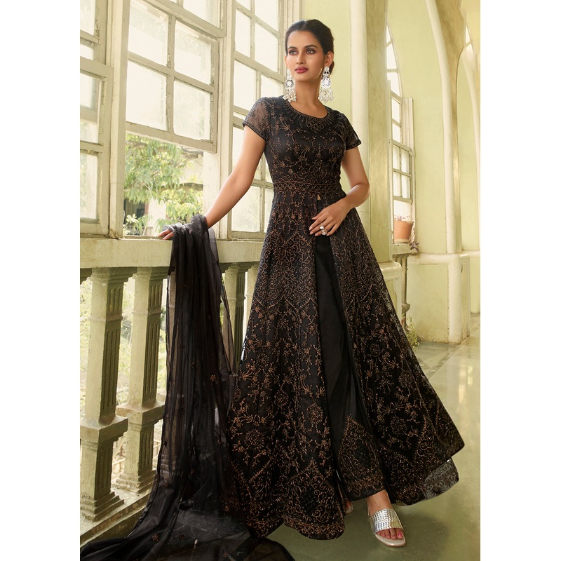 Slit Style Exquisite Black Zari Embroidered Party Festive Anarkali