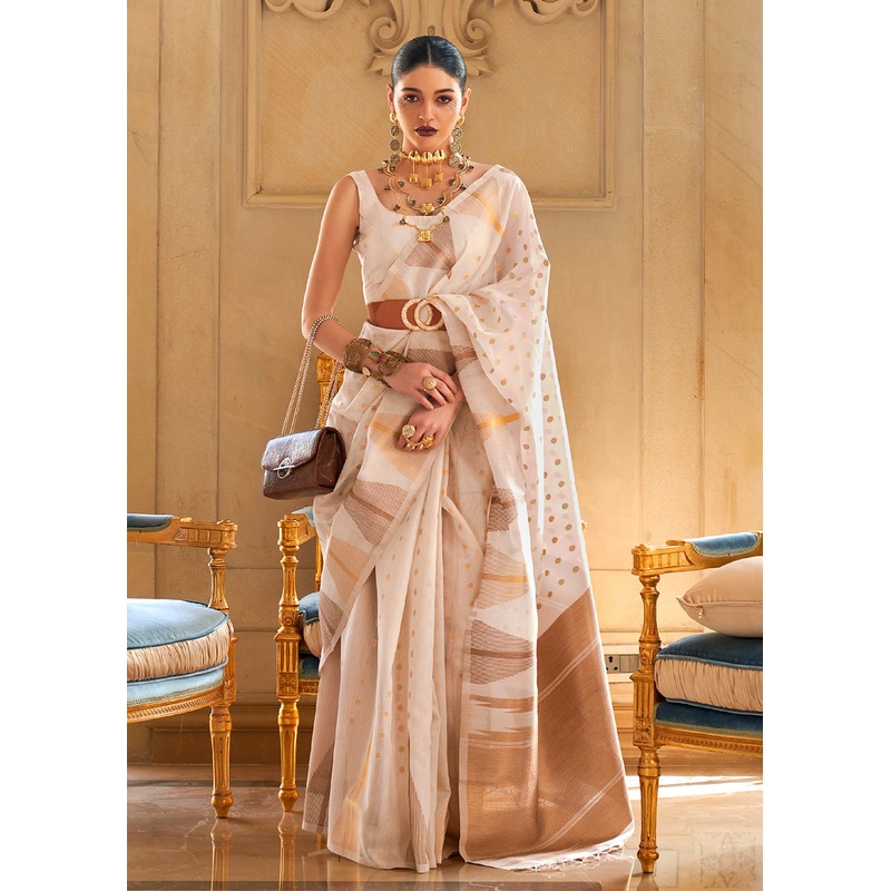 Stunning White Tissue Zari Weaving Bollywood Saree