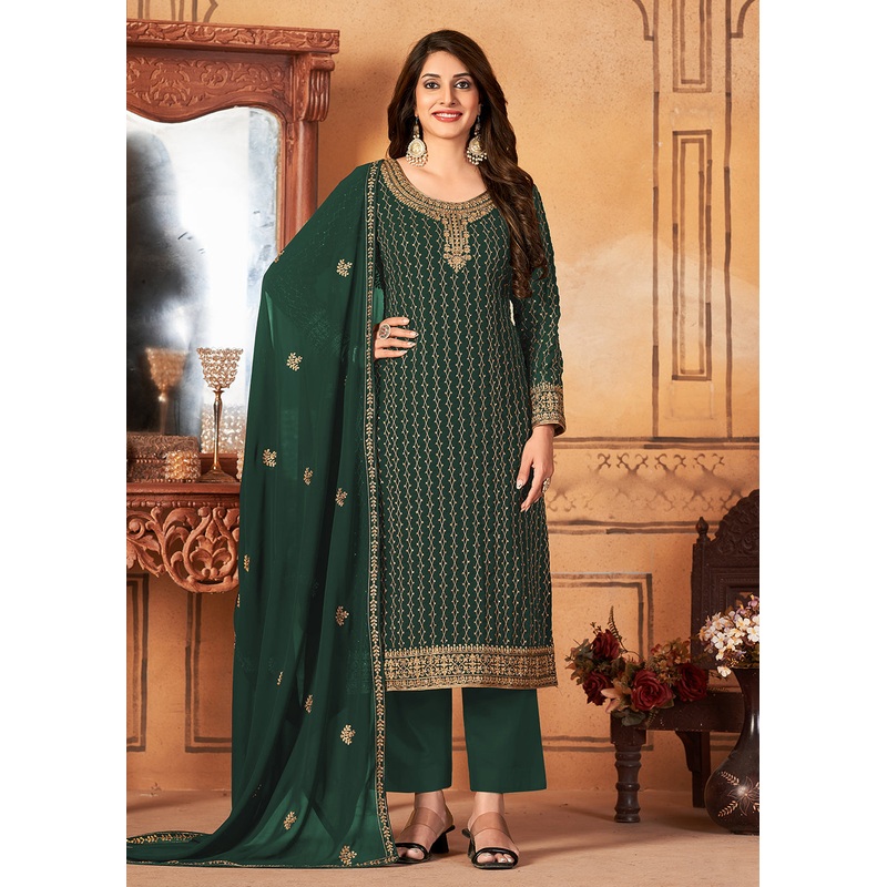 Traditional Beguiling Green Embroidered Festival Salwar Suit