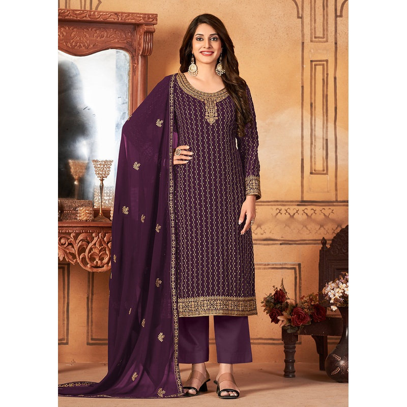 Traditional Incredible Purple Embroidered Festival Salwar Suit