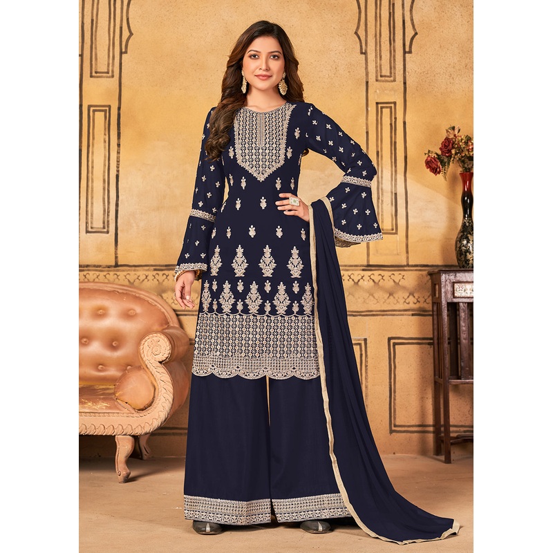 Traditional Wedding Blue Georgette Palazzo Salwar Kurta