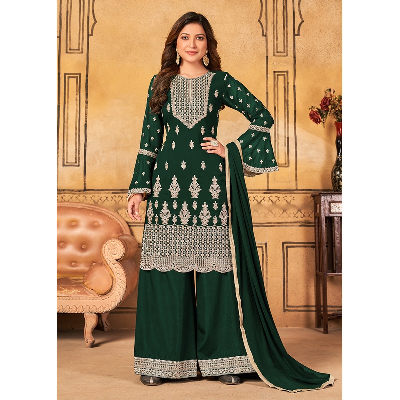 Traditional Wedding Green Georgette Palazzo Salwar Kurta