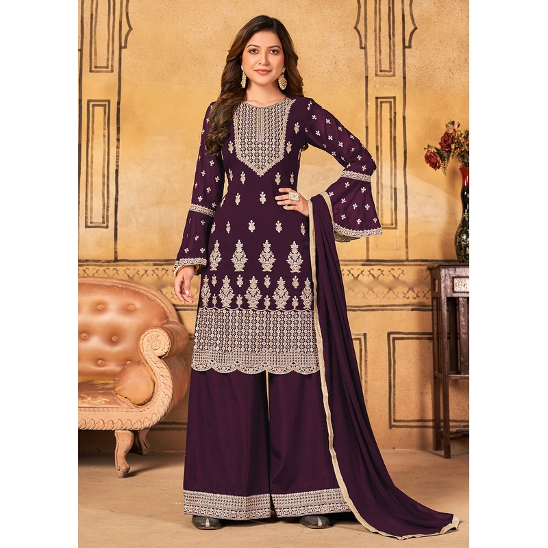 Traditional Wedding Purple Georgette Palazzo Salwar Kurta