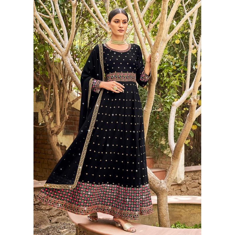 Trendy Black Georgette Fabric Wedding Wear Anarkali Suit