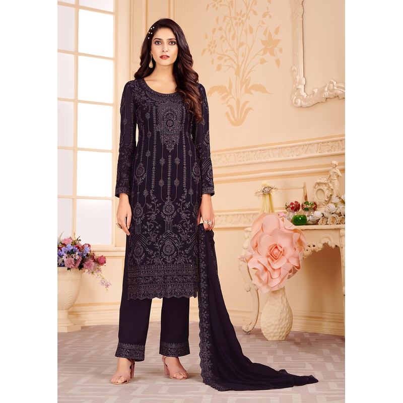 Trendy Dark Purple Georgette Eid Wear Salwar Kurta Suit