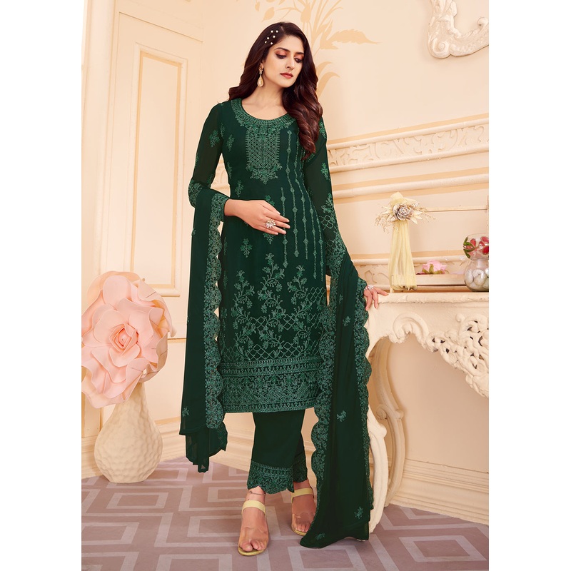 Trendy Green Georgette Eid Wear Salwar Kurta Suit