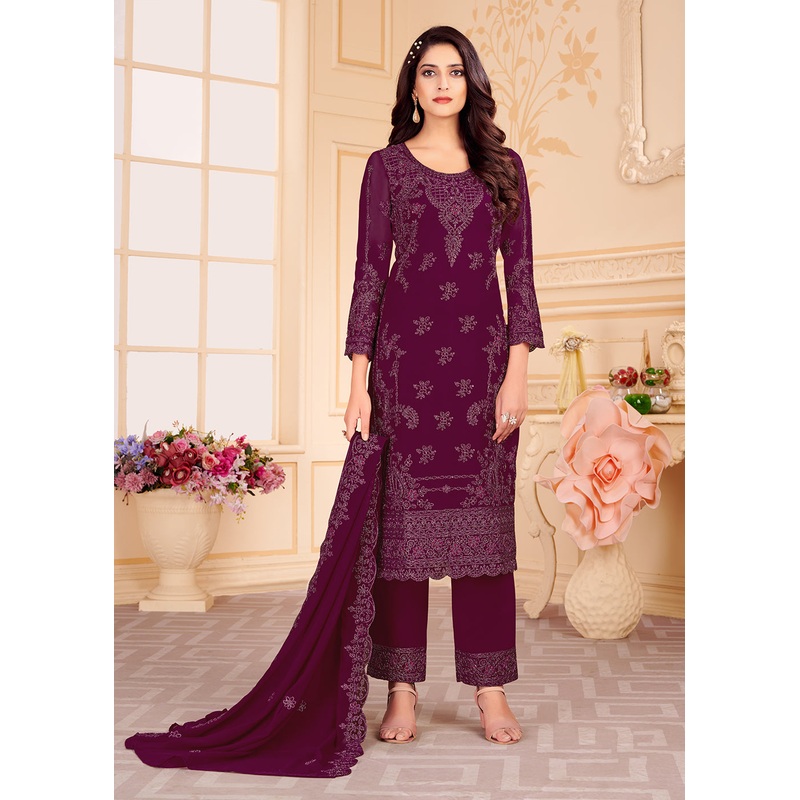Trendy Magenta Purple Georgette Eid Wear Salwar Kurta Suit