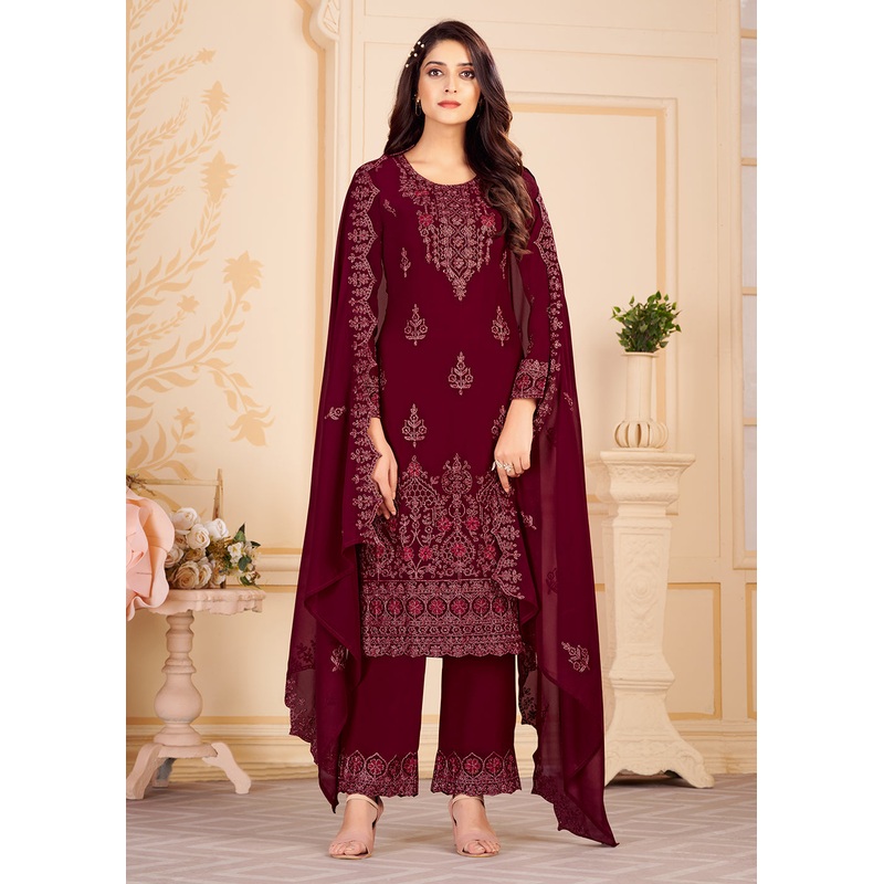 Trendy Maroon Georgette Eid Wear Salwar Kurta Suit