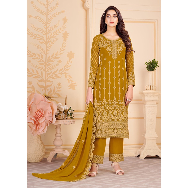 Trendy Mustard Georgette Eid Wear Salwar Kurta Suit
