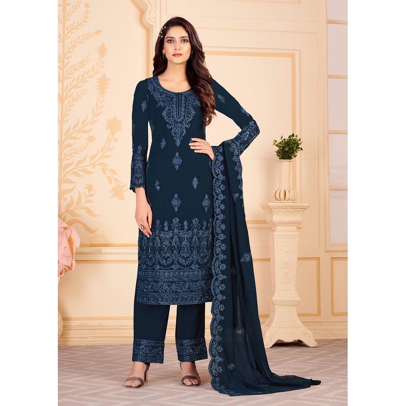 Trendy Royal Blue Georgette Eid Wear Salwar Kurta Suit