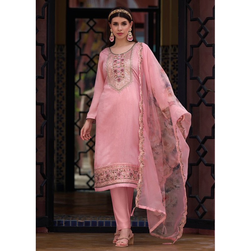 Viscose Silk Captivating Pink Wedding Festive Salwar Kameez