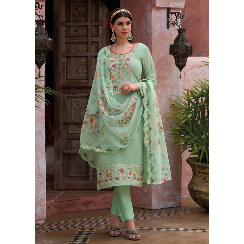 Viscose Silk Imperial Sea Green Wedding Festive Salwar Kameez