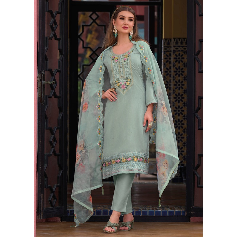 Viscose Silk Pretty Aqua Blue Wedding Festive Salwar Kameez