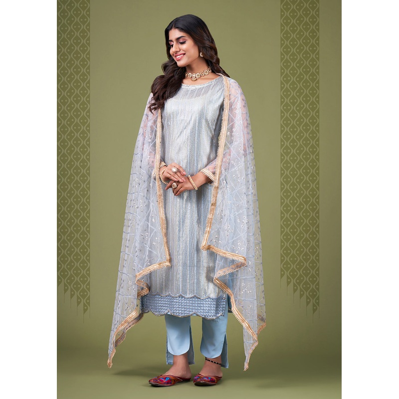 Attractive Sky Blue Tone to Tone Embroidered Salwar Kameez
