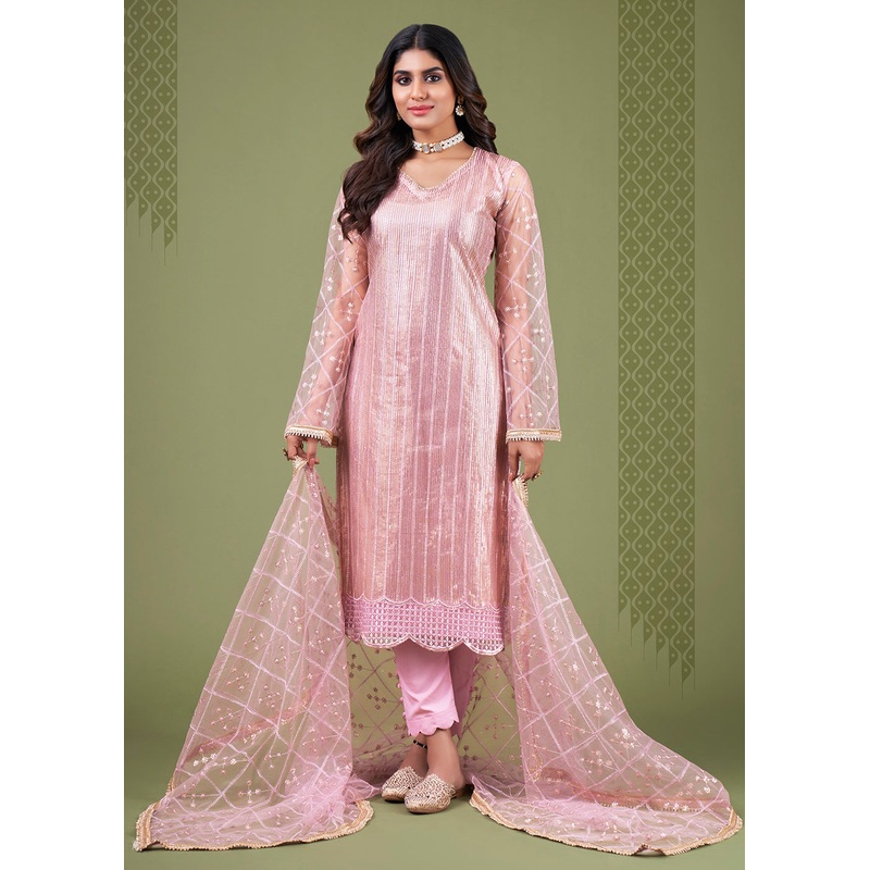 Blazing Onion Pink Tone to Tone Embroidered Salwar Kameez