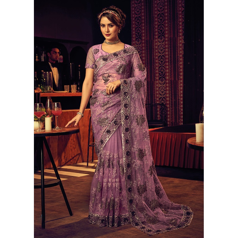 Bridal Party Wonderous Pink Premium Net Contemporary Saree