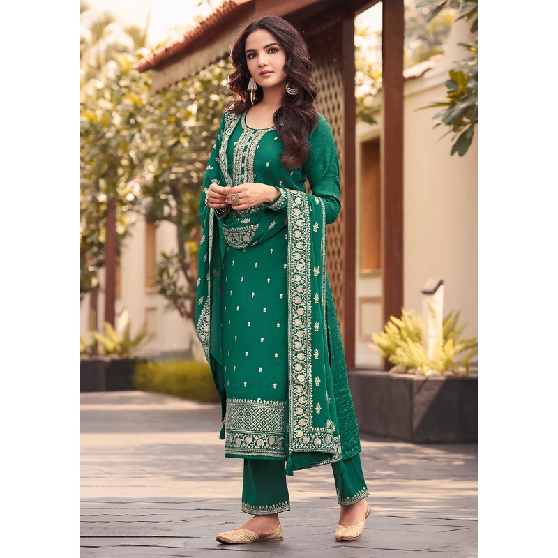 Dola Silk Vivacious Green Embroidered Festive Salwar Suit