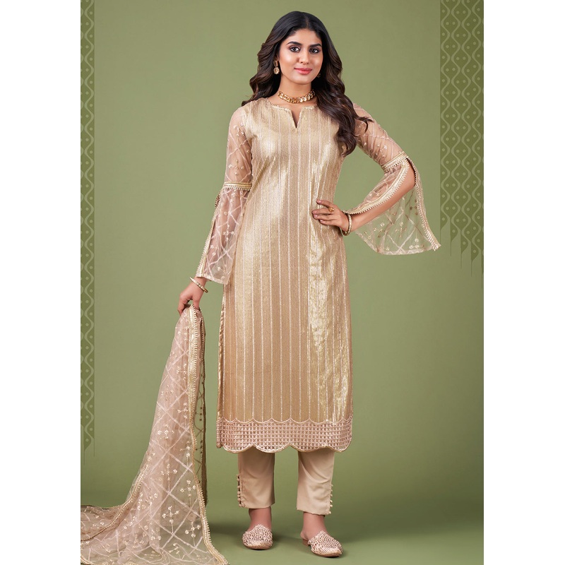 Enticing Chicko Beige Tone to Tone Embroidered Salwar Kameez
