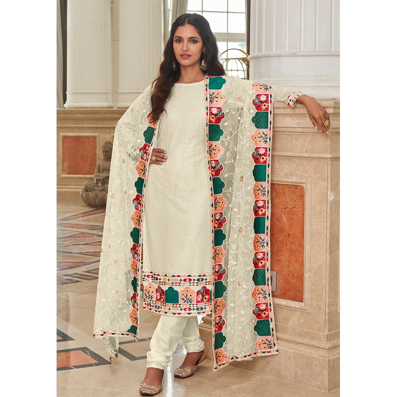 Excellent Off White Traditional Sequins Eid Wear Salwar Suit