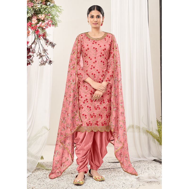 Exclusive Pink Festive Look Net Patiala Salwar Suit