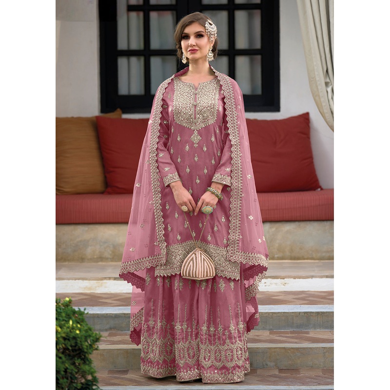 Festive Amazing Soft Pink Heavy Silk Sharara Suit